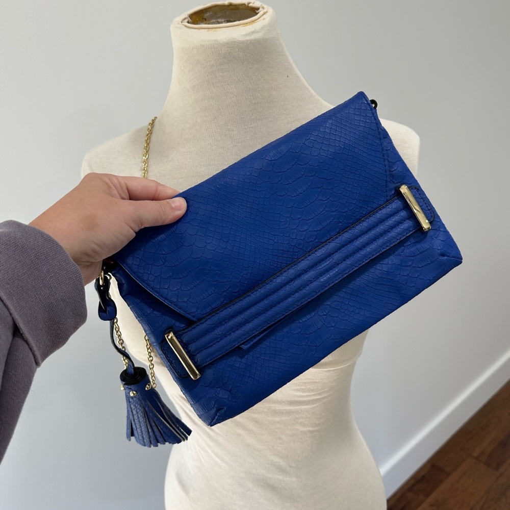 Sam & Libby Blue Clutch/Crossbody with Gold Chain